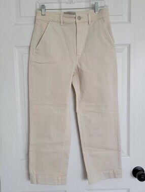 Everlane Women’s Beige Twill Cropped Straight Short Pants Mid Rise Stretch
